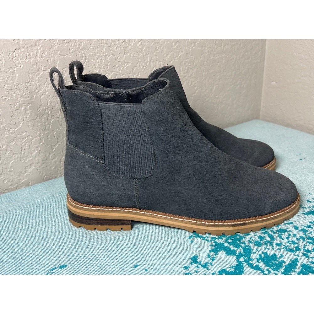 Lands End Womens Suede Chelsea Ankle Boots Gray Lug Sole Zipper 532389 Size 9.5B